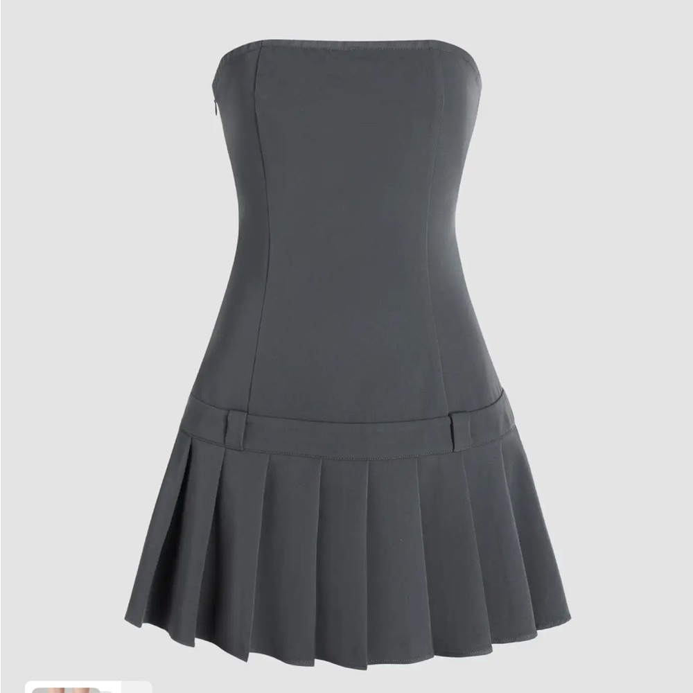 Pleated Gray Strapless Dress